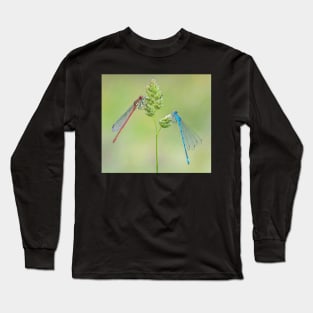 Large Red and Azure Damselflies on a Grass Stalk Long Sleeve T-Shirt